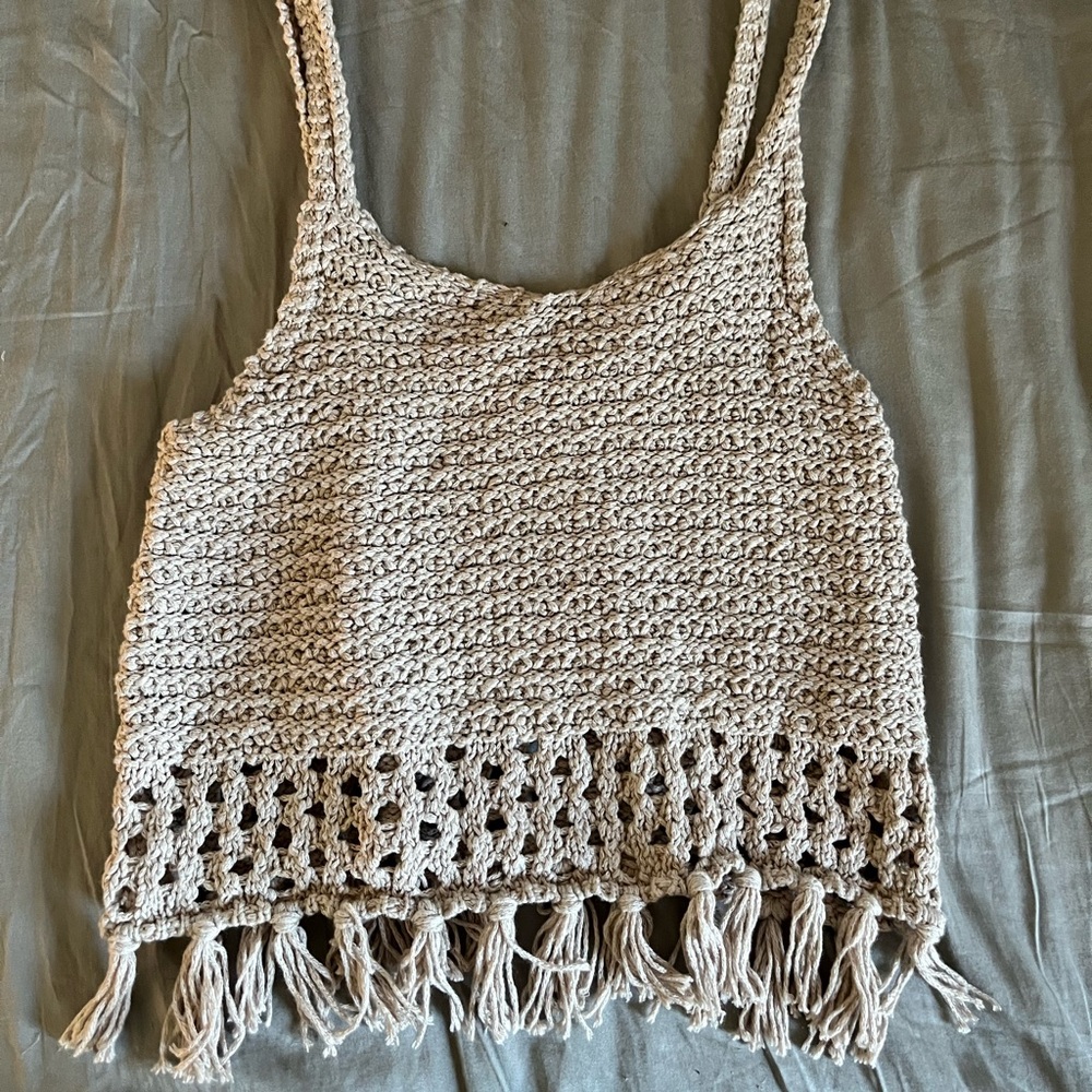 Aerie Knit Tank Fringe Tan Size S